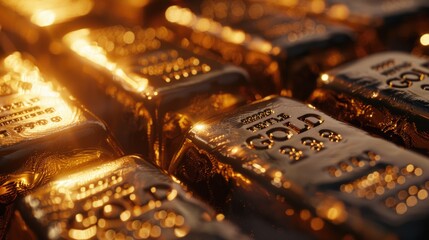 Poster - A pile of gold bars stacked on top of each other, often used for decorative or symbolic purposes