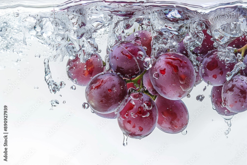 Flame Seedless Grape falling into the water with a splash on a white background