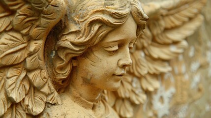 Wall Mural - A close-up view of a beautiful statue of an angel with delicate features and intricate details