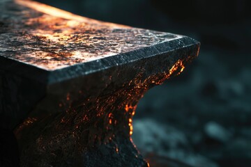 Poster - A detailed view of a metal anvil on a table, ideal for uses such as DIY projects or educational materials