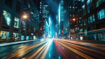 Canvas Print - Nighttime city street scene with light streaks