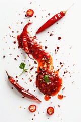 Aufkleber - Two red chili peppers sit on a white surface, ideal for food or lifestyle images