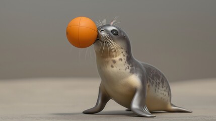 Wall Mural - 9. A playful 3D baby seal balancing a ball on its nose