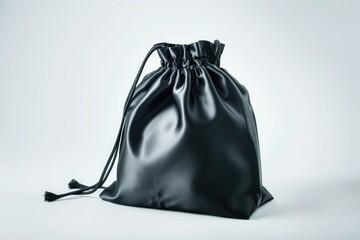 Aufkleber - A close-up shot of a black drawstring bag on a plain white background, perfect for e-commerce or product photography
