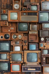 Poster - Old televisions stacked high, various models and sizes