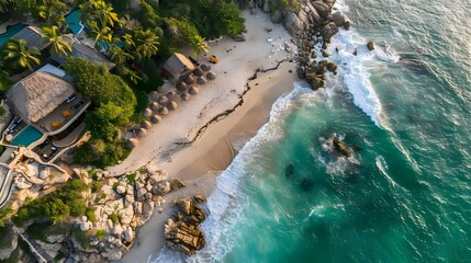 Wall Mural - Aerial view of a rocky beach in Mexico