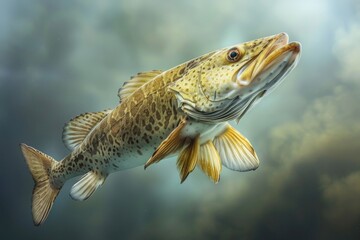 Poster - A single fish swimming near the surface of calm water