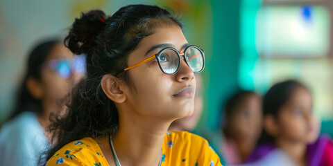 Poster - Young indian student listening attentively in class