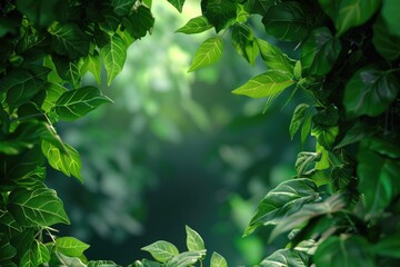 Poster - A peaceful forest clearing with dense foliage and sunlight filtering through