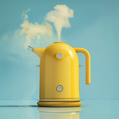 Bright Yellow Percolator with Digital Controls Against a Sky-Blue Background for a Modern Kitchen