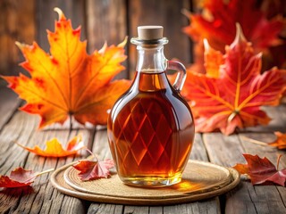 Wall Mural - Transparent glass bottle with maple syrup.