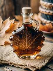 Wall Mural - Transparent glass bottle with maple syrup.