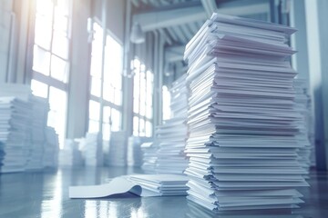 Poster - A stack of papers sits on top of a wooden table, ready for review or organization