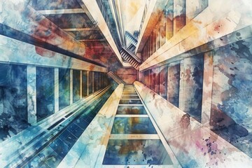 Poster - A train travels through a dark and winding tunnel, with the light from its headlights illuminating the passage