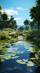 Wall Mural - wooden bridge over lake