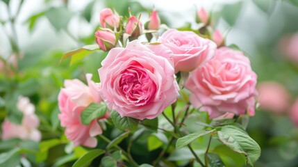 Poster - A bouquet of pink roses in a garden setting