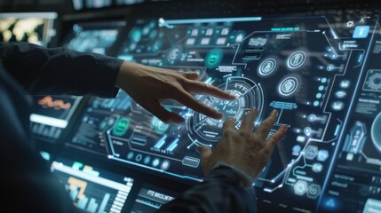 Poster - Hands Interacting with Futuristic Interface