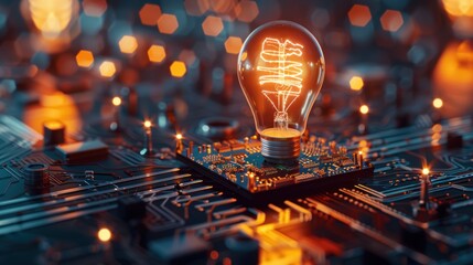 Glowing Lightbulb on Circuit Board