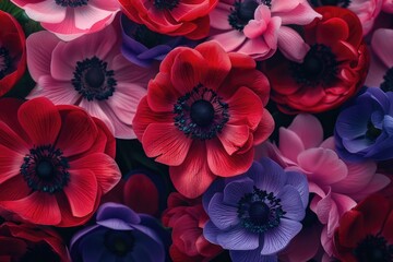 Canvas Print - A close-up shot of a bouquet of red and purple flowers