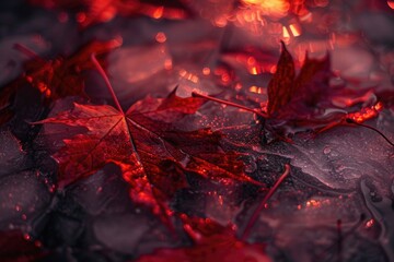 Aufkleber - A cluster of vibrant red leaves captured in detail