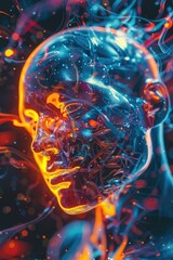 Poster - A close-up view of a glowing human head with an ethereal light surrounding it