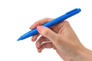 Poster - Image of a person holding a blue pen in their hand, suitable for use as an illustration or design element