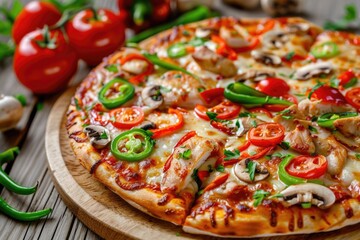Poster - A delicious-looking pizza sitting on top of a wooden cutting board, ready to be served