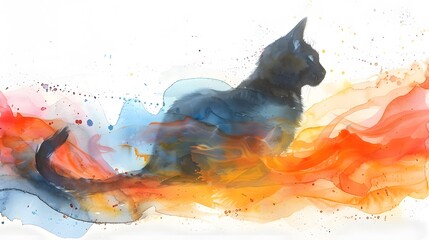 Wall Mural - Abstract Watercolor Cat Silhouette.