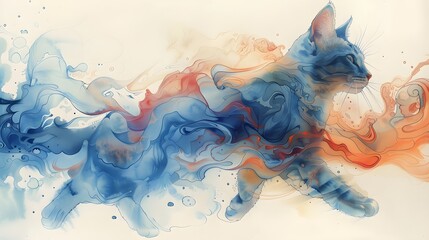 Wall Mural - Abstract Cat in Watercolor.