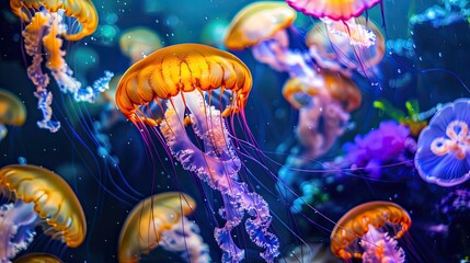 Wall Mural - Vibrant Jellyfish in a Blue Ocean