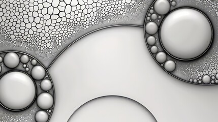 Wall Mural - Abstract illustration featuring black circles and dots on a white background, with very soft shadows