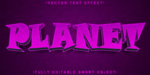 Poster - Cartoon Purple Planet Vector Fully Editable Smart Object Text Effect