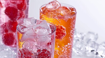 Wall Mural - fruit italian soda glass series, ice, sparkling on white background