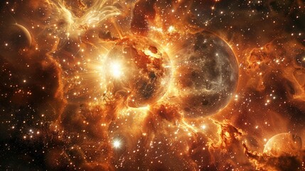 Wall Mural - celestial avatars of sun and moon clashing in a cosmic dance amidst a galaxy-spanning nebula of shim