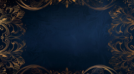 Poster - Dark Blue and Gold Floral Frame