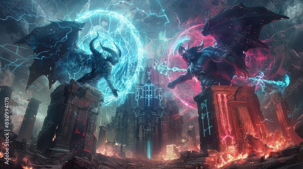 Celestial guardians of light and darkness locked in an epic battle ...