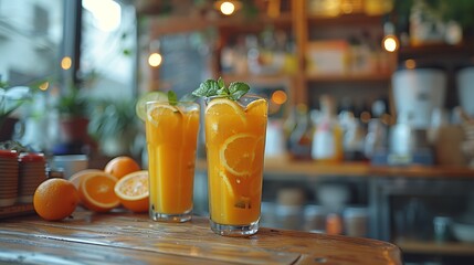 A bright cafe with an extensive coffee menu and fresh juice, creating a cheerful atmosphere 