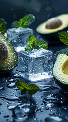 Wall Mural - Ice cubes and avocado close-up