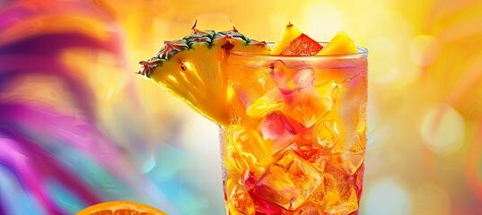 Sticker - A glass of mixed fruit juice with a pineapple slice on top