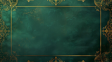 Poster - Elegant Green Background with Gold Floral Patterns