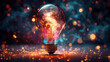 © btiger - Innovative light bulb shatters with vibrant colors and sparks. Creative brainstorming and inspiration concept. Technology and design banner