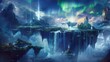 © UMAR SALAM - Ethereal specters of light and darkness dueling in a mystical realm of floating islands and cascading waterfalls, under a sky filled with auroras.