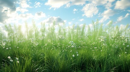 Wall Mural - sunny day in a lush meadow with white flowers