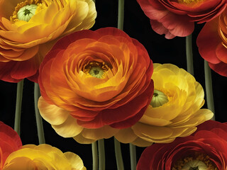 Wall Mural - abstract glowing Close up of yellow red ranunculus flower