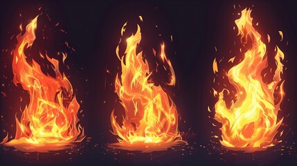 Poster - Three Illustrations of Intense Flames with Glowing Embers and Dynamic Movement