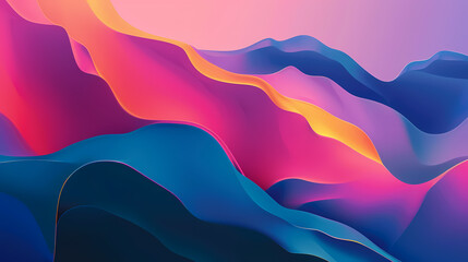 Canvas Print - Colorful abstract wave-like forms in a gradient of blues, pinks, and purples