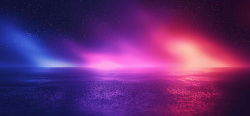 Wall Mural - Abstract Grainy Night Sky Gradient Background with Neon Lights and Glowing Purple Pink Texture