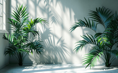Wall Mural - White Background with Leaf Shadows for Product Display or Presentation in Studio