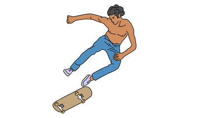 Poster - line art color of man riding skate and performing jump trick