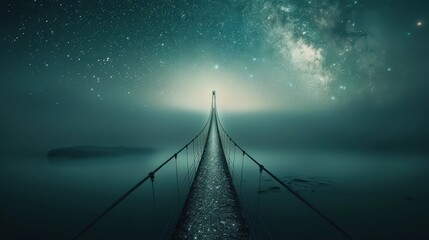 Canvas Print - a bridge over a body of water with a starry sky in the background. the bridge is illuminated by the 